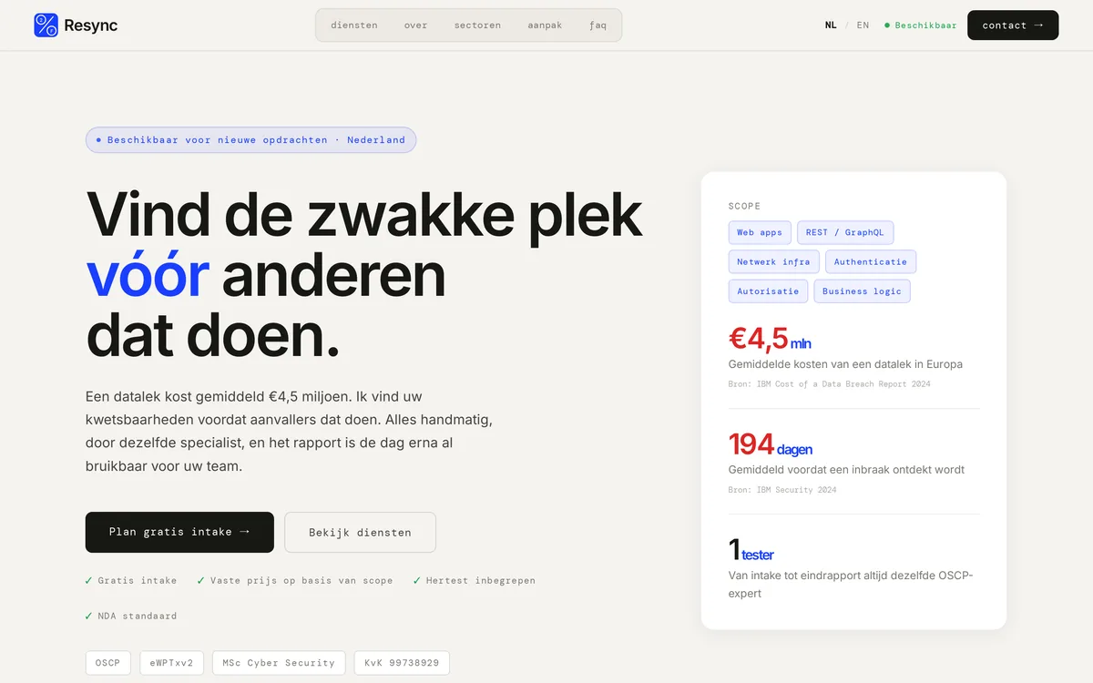 Schermafbeelding van re-sync.nl, een website die wij ontwierpen en bouwden